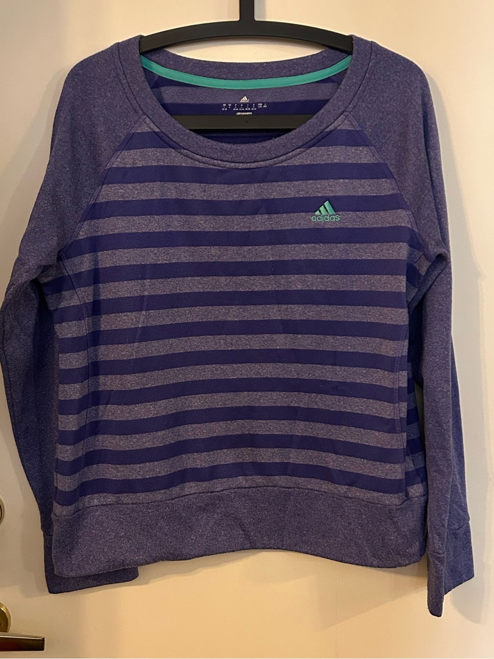 Adidas Women’s Climawarm Purple and Lavender Striped Pullover Sweatshirt Size L